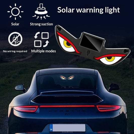 Solar LED devil eyes car window light with suction cup mounting and multiple lighting modes