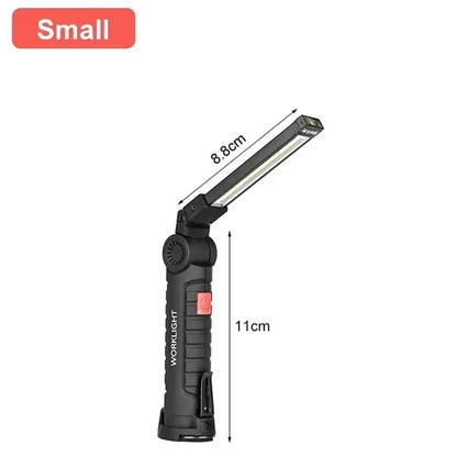 Small worklight with dimensions labeled on a white background