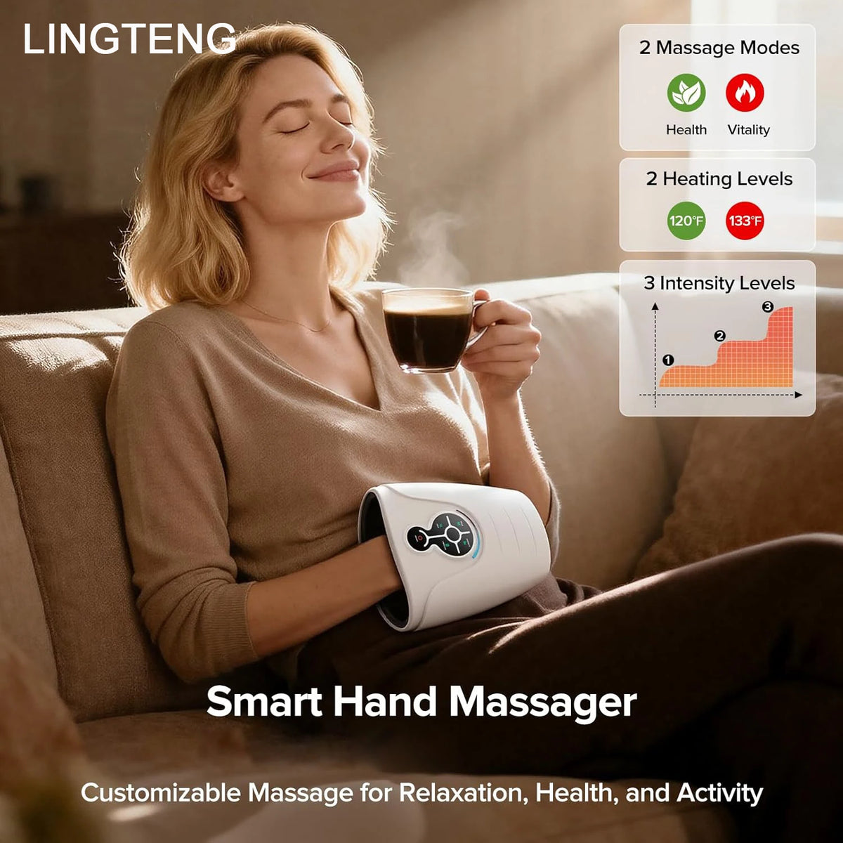 LINGTENG Electric Hand Massager with Heat & Air Compression – Rechargeable Wireless Hand & Finger Massager